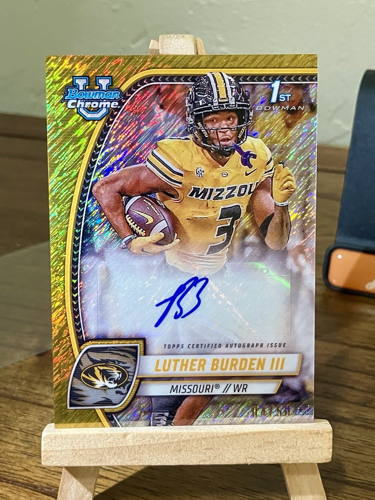 2024 Bowman University Chrome Luther Burden III 1st Gold Shimmer Auto /50 RC SSP