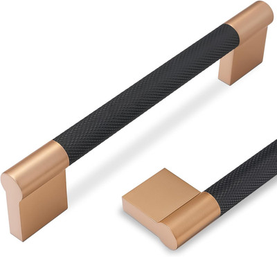 10 Pack Black & Champagne Copper Knurled Cabinet Handles - 5 Inch