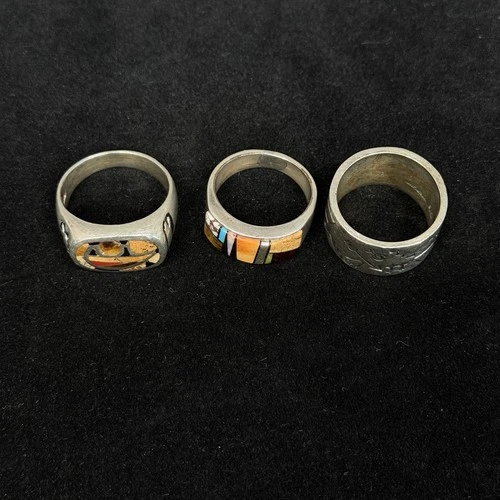 (LOT OF 3) Vintage Native American .925 Silver Rings Size 13 with inlaid Amber