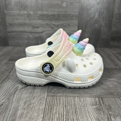 Crocs Unicorn Clogs Toddler C4 White Rainbow Glitter Sparkle NEW