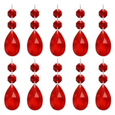 Teardrop Crystal Chandelier, 10 Pack 85mm Length Prisms Part, Red