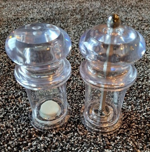Clear Acrylic Salt Shaker & Pepper Grinder - Lucite Plastic Retro Modern Set, 5" - Picture 4 of 7