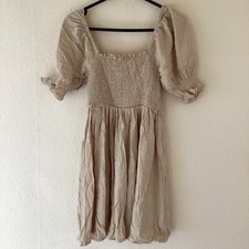 Nasty Gal natural Dress/top  shirred detail Sleeve Size 6 linen blend