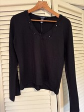 NWT Jones NY Wear Women’s L Black Long Sleeve Sweater Embellished V Neck