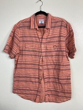 Old Navy Mens Linen cotton Short Sleeve Button Up Shirt size Large Orange beach