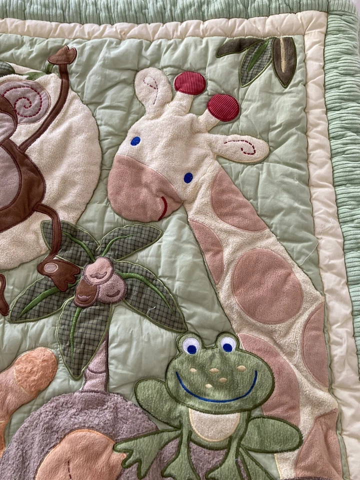 NoJo Monkey Zoo Green Baby Blanket Quilt Giraffe Frog Elephant Cuddle Soft Quilt - Image 4 of 4