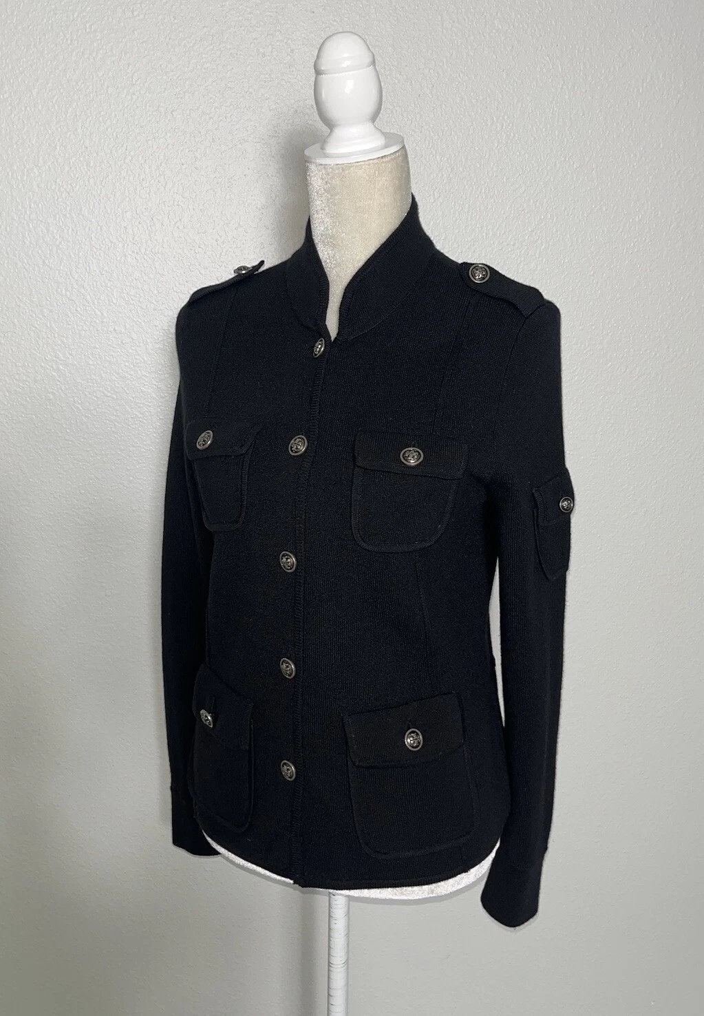 Giacca Blazer Tory Burch 100% Lana Sgt Pepe Maglia Militare Logo Bottoni Nero M