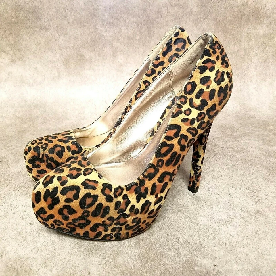 Charlotte Russe Womens 532B02 Size 7 Brown Slip On Cheetah Print Heel Platform - Image 3 of 4