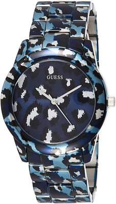 GUESS Womens Blue Leopard Cheetah Animal Print Stainless  display picture 1