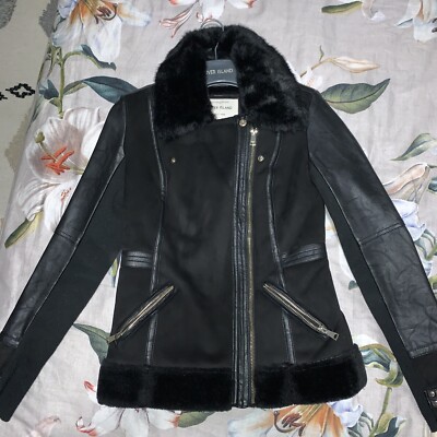 River Island Leder Optik Kunstleder Jacke UK 6, 32/34, wie Neu,  Fliegerjacke