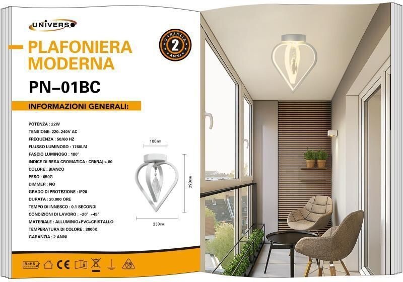 Lampada Soffitto Cristallo 22W UNIVERSO PN-01BC 3000K Alluminio