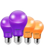 EDISHINE 4 Pack Halloween Purple Orange Light Bulbs, A19 LED Bulbs for Halloween