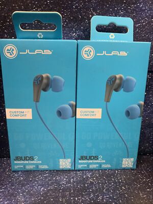 (2)JLab JBuds 2 Signature Earbuds  Marine Noise Isolate 3 Size Tips Comfort Fit
