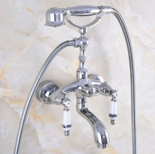 Wall Mount Polished Chrome Clawfoot Bathtub Tub Faucet w/Hand Shower Spray Tap
