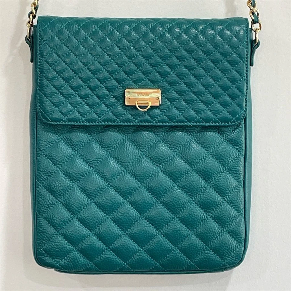 Сумка через плечо Bodhi женская бирюзовая стеганая кожа с замком-вертушкой и ремешком на золотой цепочке - Изображение 3 из 4