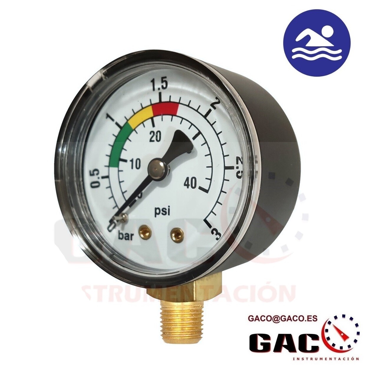 MANOMETRO PARA FILTRO PISCINA 3 Bar 40 psi VERTICAL 1/8" FILTRAJE MANÓMETRO