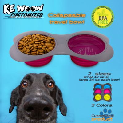 CUSTOMIZED Double collapsable Bowl Set 400ml, Bone Shape, 2 sizes - 3 colors