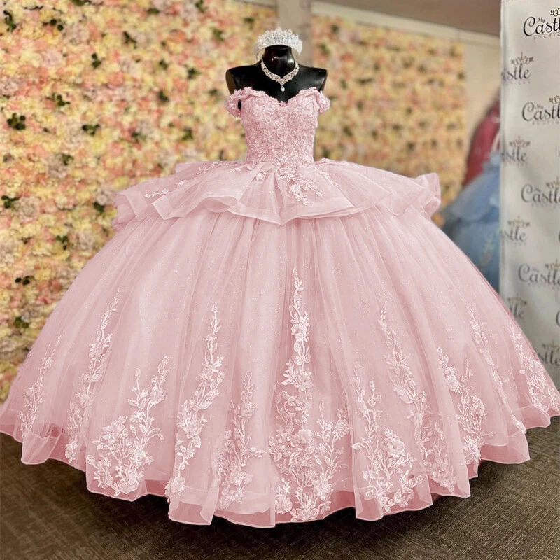 open lace back dress Ella Light Pink Off Shoulder Prom Dress