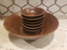 Vintage Solid American Walnut Wooden 7 Piece SALAD BOWL Set