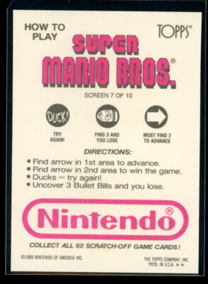 SUPER MARIO BROS 1989 Topps Nintendo Scratch-Off Screen 7 NM C4 | eBay