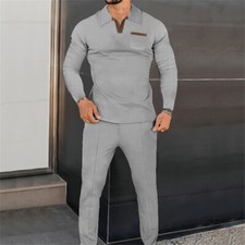 Men Waffle Tracksuit Outfit 2-Piece Set Long Sleeve Shirt and Pants Set new