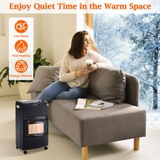 Indoor Portable Gas Heater Mobile Butane Fire Cabinet Home Heating w/ Regulator