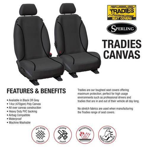 For Toyota HiLux Dual Cab 2015-On TRADIES Grey Canvas Seat Covers - Picture 11 of 13