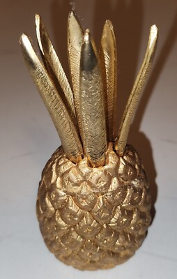 Vtg 1960's MCM Pineapple Appetizer Forks and Stand Antique Gold Gilded