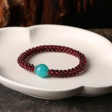 Natural Amazonite Garnet Handmade Unisex Round beads Healing Reiki Bracelet.