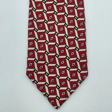 MARK PENDLETON Mens Silk Tie Red Geometric Print Italy Made Necktie 3.75"x60"