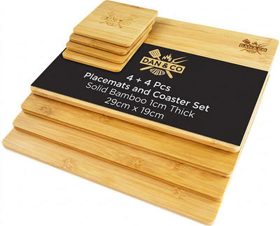 4er Set Bambus Holz Tischsets und Untersetzer 4 Stück abwischbar rutschfest Tischsets