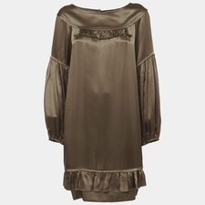 Stella McCartney Olive Green Satin Ruffled Mini Dress S
