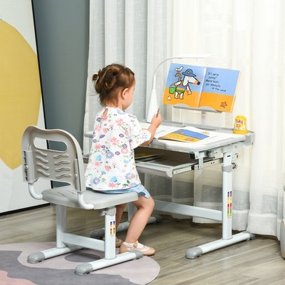 HOMCOM Kinder Arbeitszimmer Schreibtisch und Stuhl Set mit USB Lampe, höhenverstellbar generalüberholt
