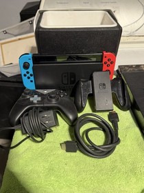 Nintendo Switch HAC-001(-01) Neon Red Blue Accessories OG Box Sd Card (read)