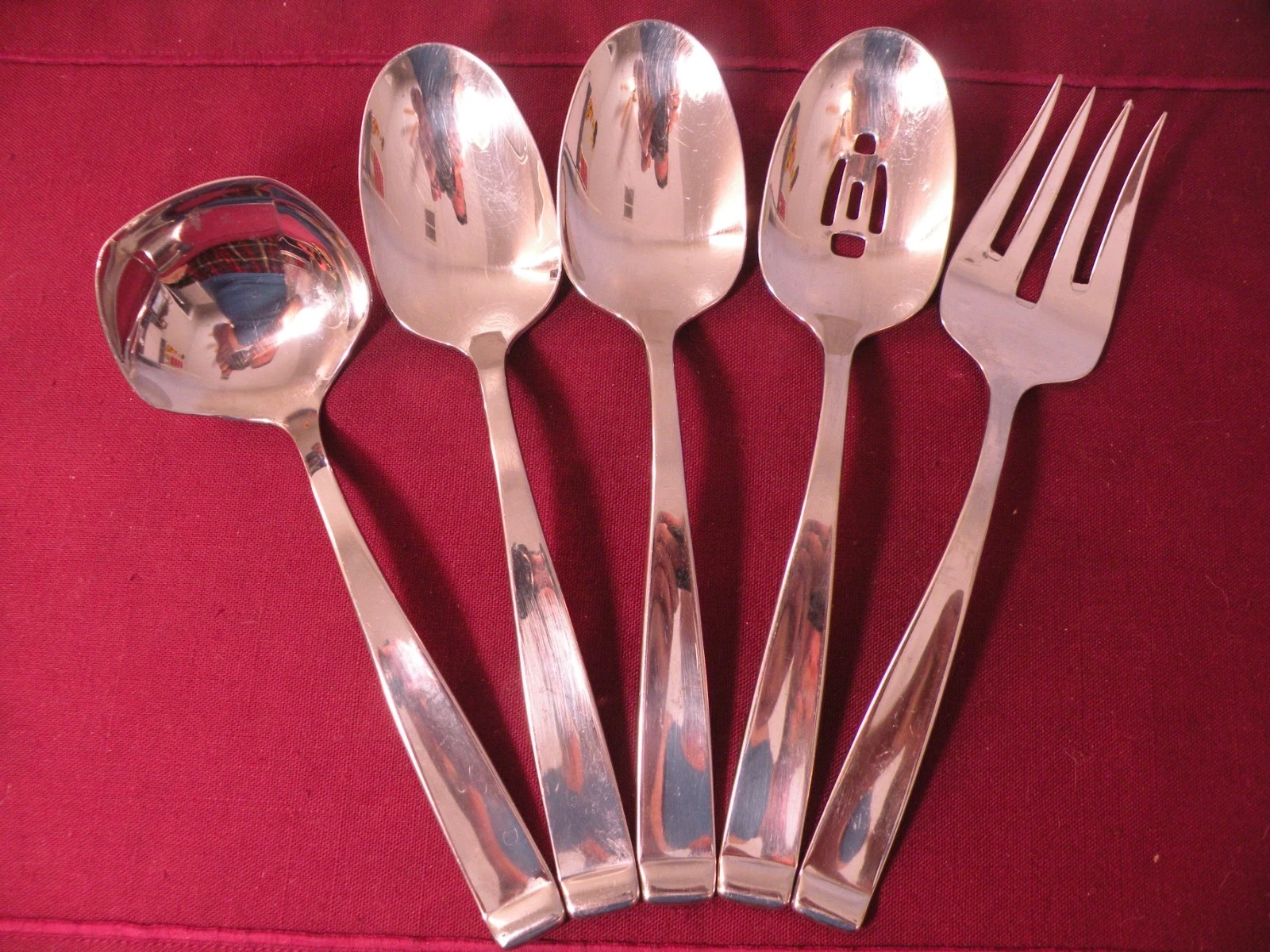 5 Serving Pieces Oneida Forte Stainless Steel Solid Pierced Spoons Fork Ladle