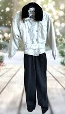 Vintage Obermeyer Ladies Ski Suit Sz 10 Iridescent 1 Piece Stirrups Embroidered