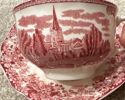 Johnson Bros Mill Stream Red Floral Ceramic Tea Cup & Saucer Set