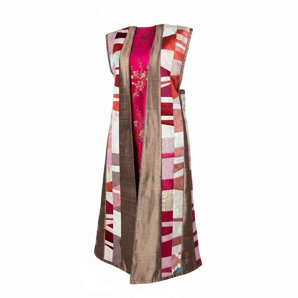 Sew Sister Handmade Silk Patchwork Sleeveless Rev… - image 1