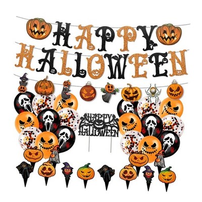 Halloween Party Deko Set Cake Topper Happy Halloween Orange Kürbis