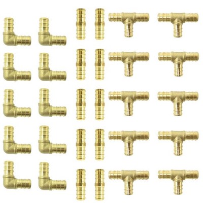 30 Pieces 1/2 Brass Pex Fittings For 1/2 Inch Pex Pipe 10 Elbow 10 tee 10 Co