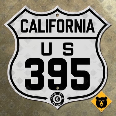 California ACSC US Route 395 highway road sign auto club Owens Mono Lake 16x15