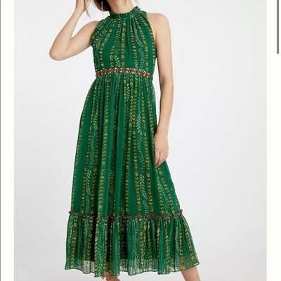 Anthropologie By Ajit Kumar Midori Embroidered Green Maxi Dress Sleeveless