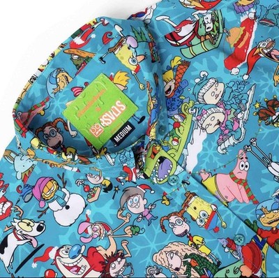 RSVLTS Nickelodeon Jolly Mash Up Shirt Mens 3XL Blue All Over Print Button