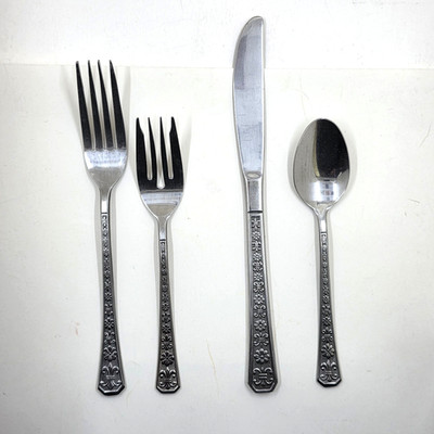 Interpur Florenz 8 Petal Stainless MCM Flatware Korea Knife Forks Spoon Set VTG