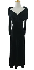 Moda International Vintage Long Black Velvet Dress Off the Shoulder Long Sleeves