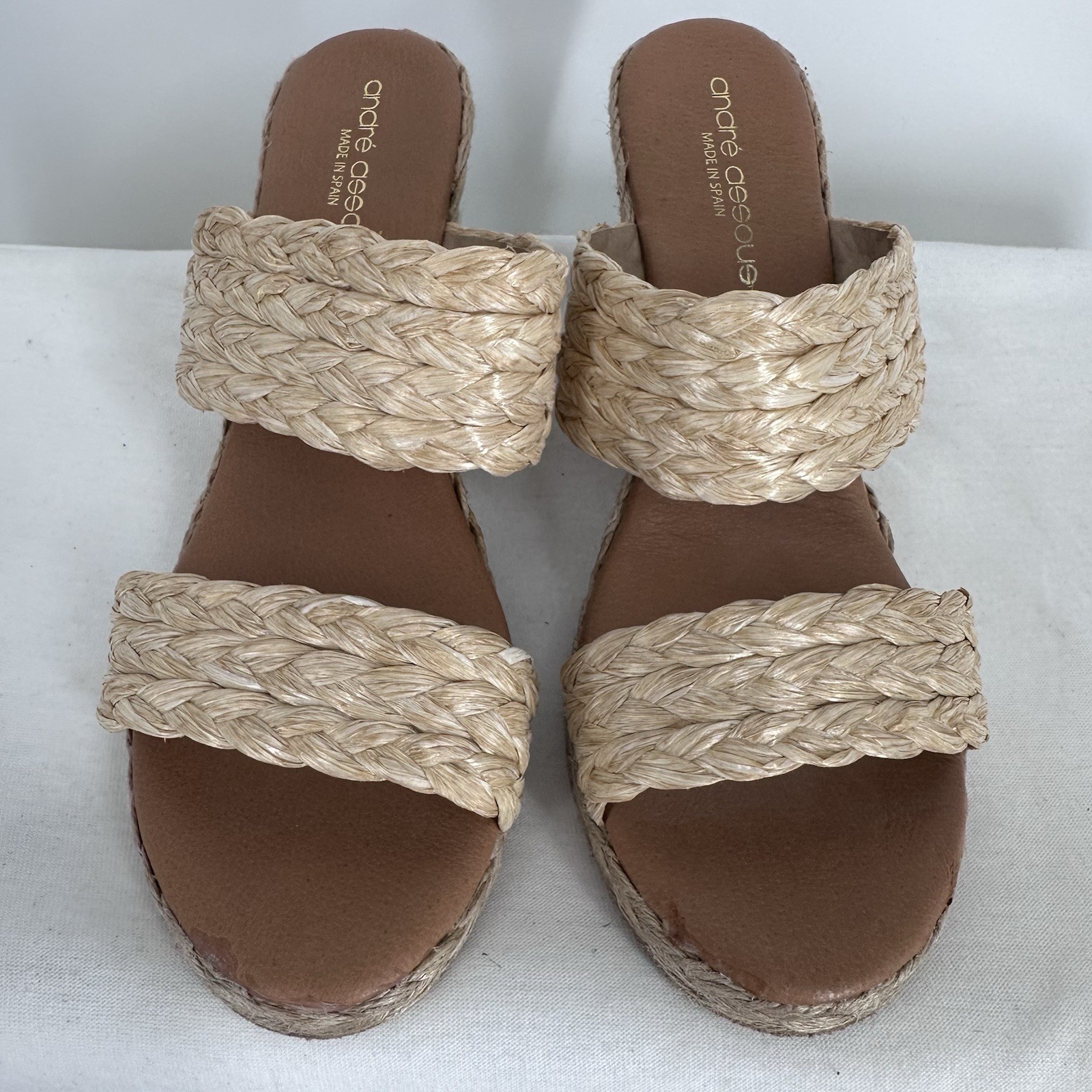 Andre Assous Nolita Raffia Espadrille Wedge Sandals Size 8.5M (39)Espresso Women