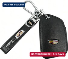 Leather Key Fob Cover for Cadillac, 5 Button Protector Case Compatible with XTS