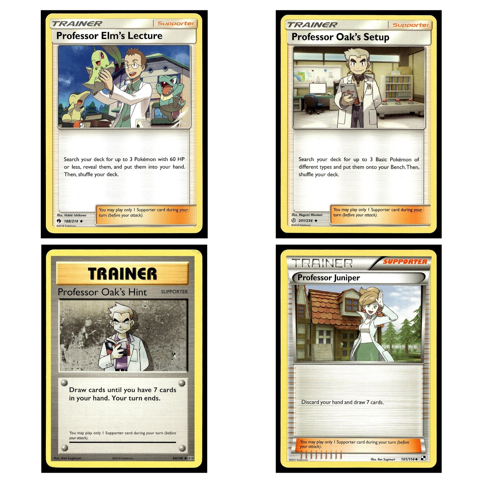 4 Card Pokemon TCG Collection - Professor Oak Elm Juniper Mixed Sets MP