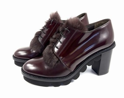 AGL Burgundy Patent Fur Trim Boots *+ Italy Lug Sole PlatformDesigner 7.5/38