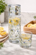 Bedside Water Carafe Set with Tumbler Glass and Decanter Bottle - Daisy Flower